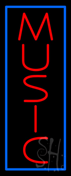 Vertical Music Blue Border Neon Sign