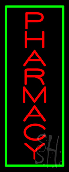 Red Pharmacy Green Border Neon Sign