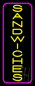 Vertical Yellow Red Border Sandwiches Neon Sign