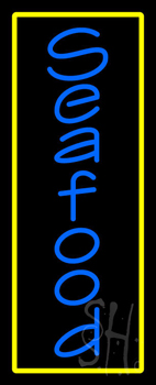Vertical Blue Seafood With Yellow Border Neon Sign