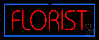 Red Florist Border Blue Neon Sign