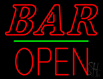 Bar Block Open Green Line Neon Sign