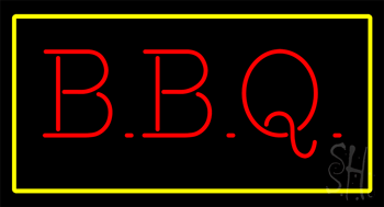 Yellow Border Red Bbq Animated Neon Sign