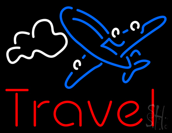 Red Travel Blue Aeroplane Neon Sign