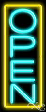Aqua Open With Yellow Border Vertical Neon Sign
