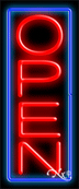 Blue Border With Red Vertical Open Neon Sign