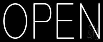 Open Horizontal No Border White Neon Sign