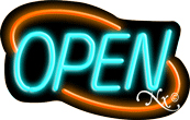 Deco Style Aqua Open With Orange Border Neon Sign