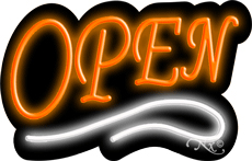 Deco Style Orange Open With White Line Neon Sign