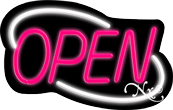 Deco Style Pink Open With White Border Neon Sign