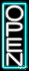 White Open With Aqua Border Vertical Neon Sign