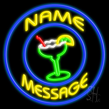Custom Margarita Glass Blue Circle Neon Sign