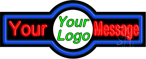 Custom Center Logo Blue Border Neon Sign