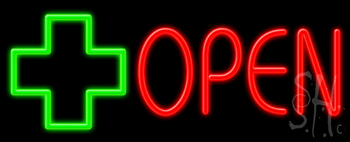 Open With Cross Logo Neon Sign