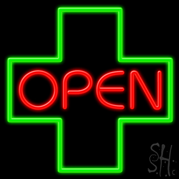 Open With Cross Logo Neon Sign