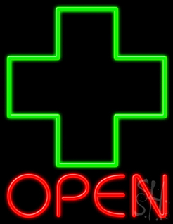 Open With Cross Logo Neon Sign