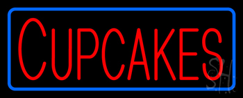 Red Cupcakes With Blue Border Neon Sign