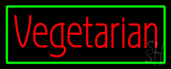 Red Vegetarian Green Border Neon Sign