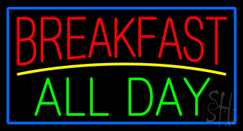 Breakfast All Day Blue Border Neon Sign