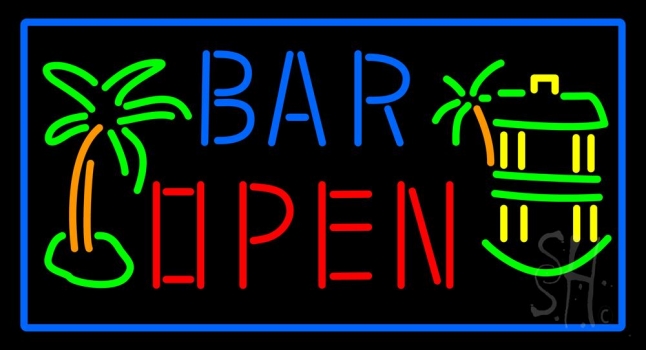 Bar Open With Two Palm Trees Neon Sign
