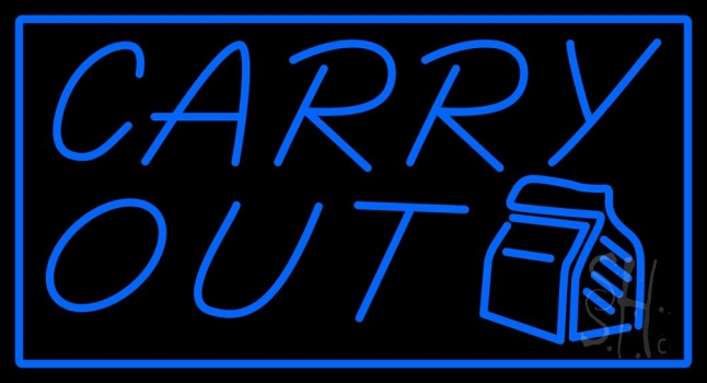 Blue Carry Out Neon Sign