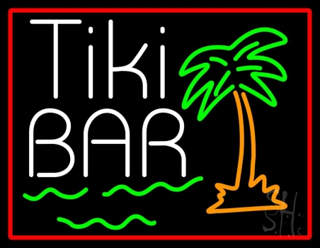 Green Tiki Bar With Palm Tree Neon Sign