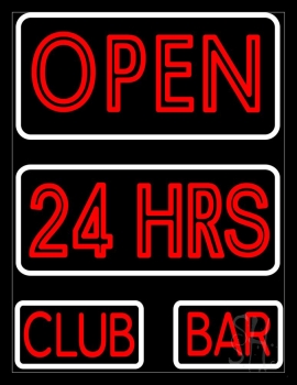 Open 24 Hours Club Bar Neon Sign