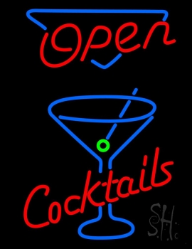 Open With Cocktail Glass Neon Sign