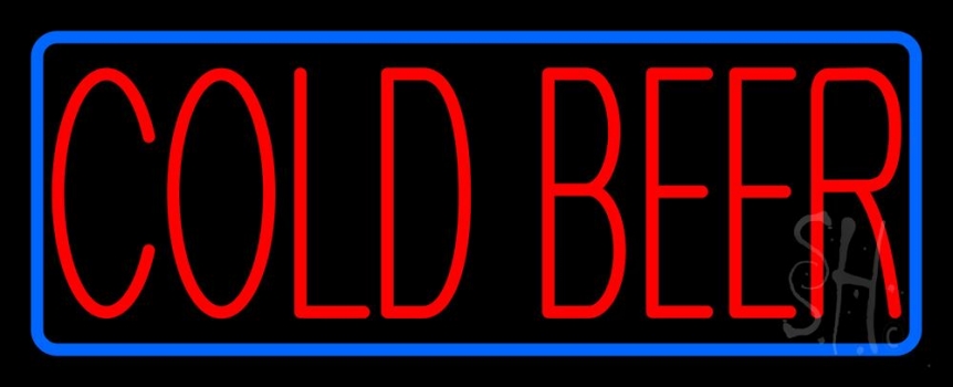 Red Cold Beer With Blue Border Neon Sign