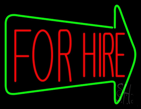 For Hire With Arrow Neon Sign