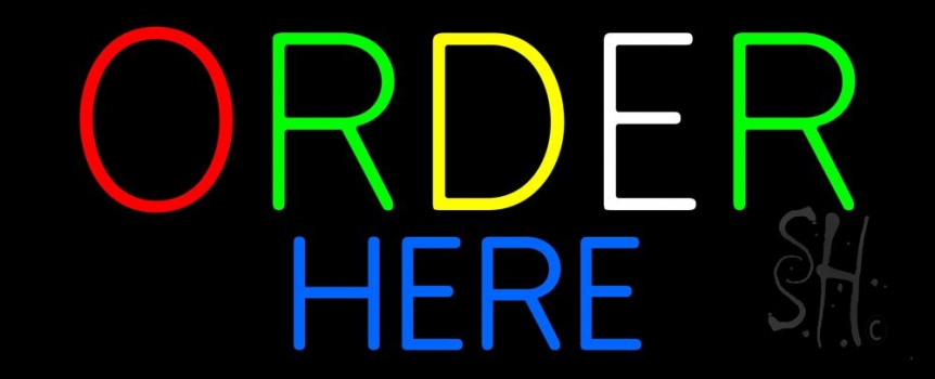 Multicolored Order Here Neon Sign