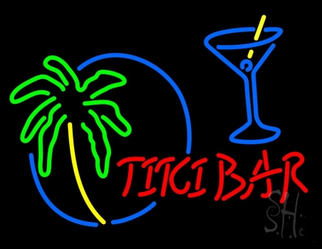 Tiki Bar With Wine Glass Neon Sign