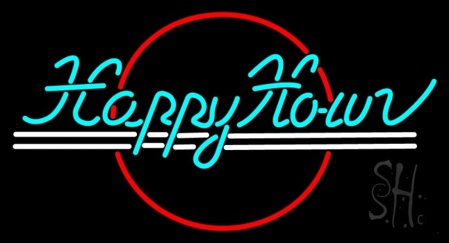 Blue Happy Hour Neon Sign