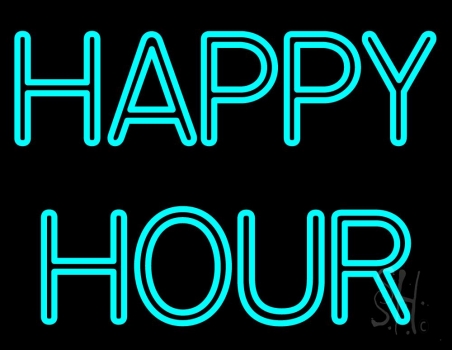 Double Stroke Happy Hour Neon Sign