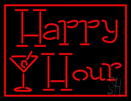 Red Happy Hour With Wine Glass Neon Sign