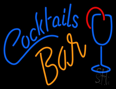 Cocktails Bar With Glass Neon Sign