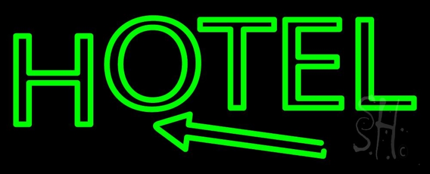 Green Hotel With Arrow Neon Sign