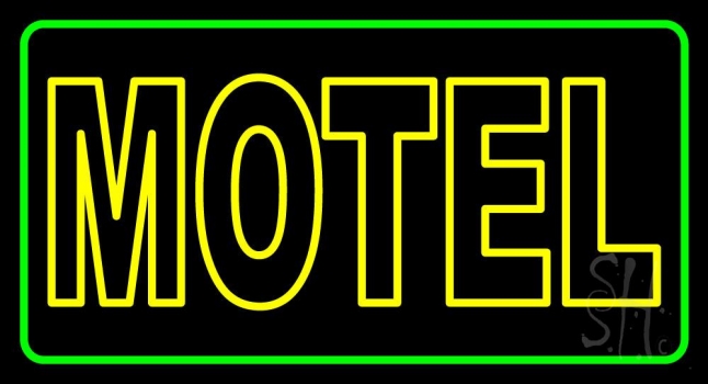 Motel With Green Border Neon Sign