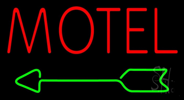 Red Motel With Green Arrow Neon Sign