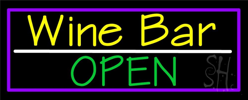 Yellow Wine Bar Green Open Neon Sign