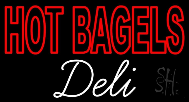 Double Stroke Hot Bagels Deli Neon Sign