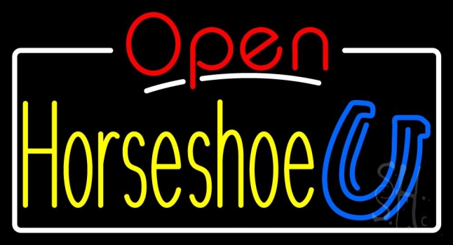 Horseshoe Open White Border Neon Sign
