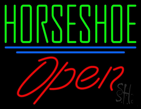 Horseshoe Open With Blue Line Neon Sign