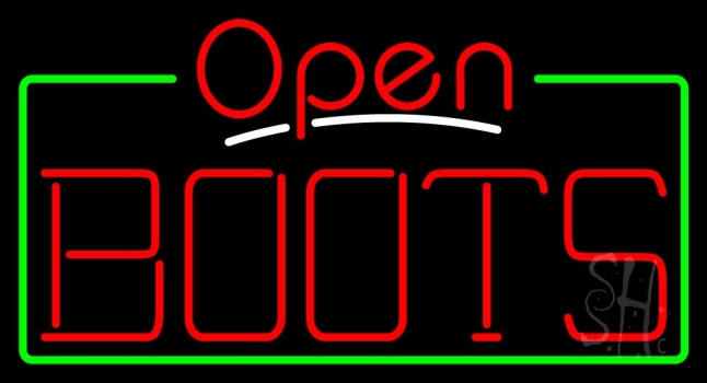 Red Boots Open With Border Neon Sign