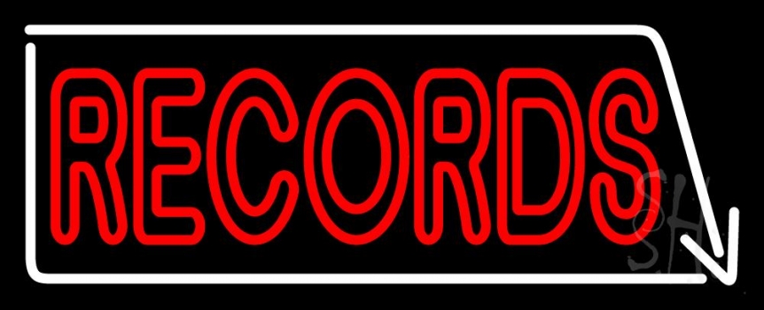 Red Records With White Arrow 2 Neon Sign