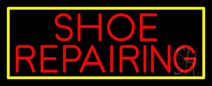 Red Shoe Repairing With Border Neon Sign