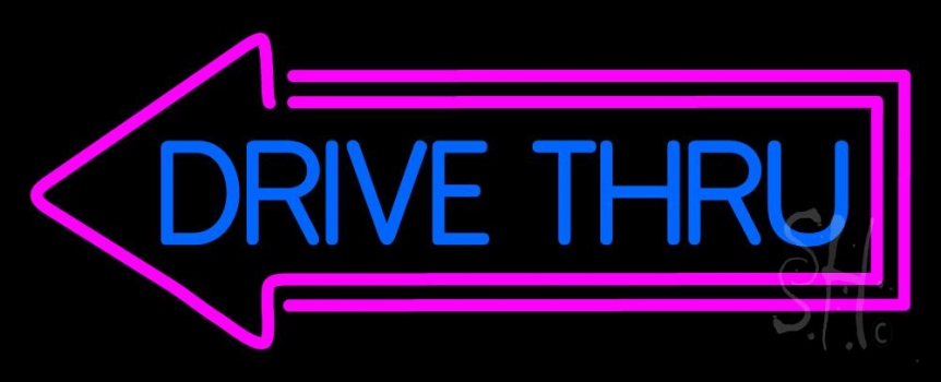 Blue Drive Thru With Pink Arrow Neon Sign