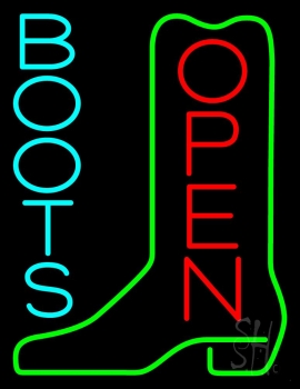 Turquoise Boots Open Neon Sign
