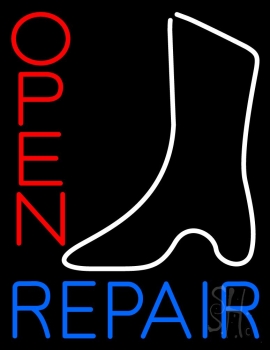 White Boot Repair Open Neon Sign