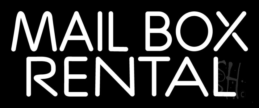 White Mail Box Rental Neon Sign